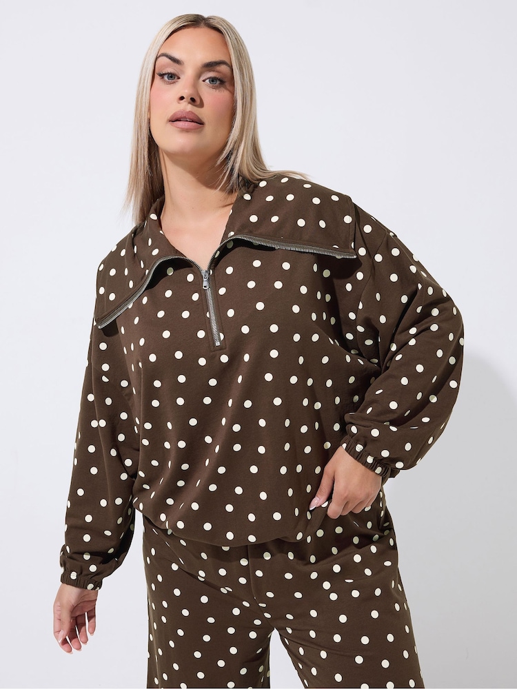 Yours Curve Limited Polka Dot Half Zip Hoodie - 7суретінің 2 суреті