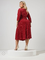Червоний - Yours Curve London Sequin Velvet Skater Dress - Image 3 of 6