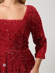 Червоний - Yours Curve London Sequin Velvet Skater Dress - Image 4 of 6