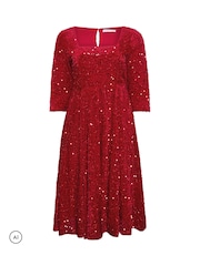 Червоний - Yours Curve London Sequin Velvet Skater Dress - Image 5 of 6