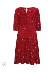 Червоний - Yours Curve London Sequin Velvet Skater Dress - Image 6 of 6