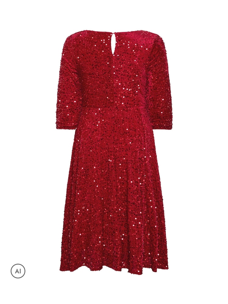 Червоний - Yours Curve London Sequin Velvet Skater Dress - Image 6 of 6