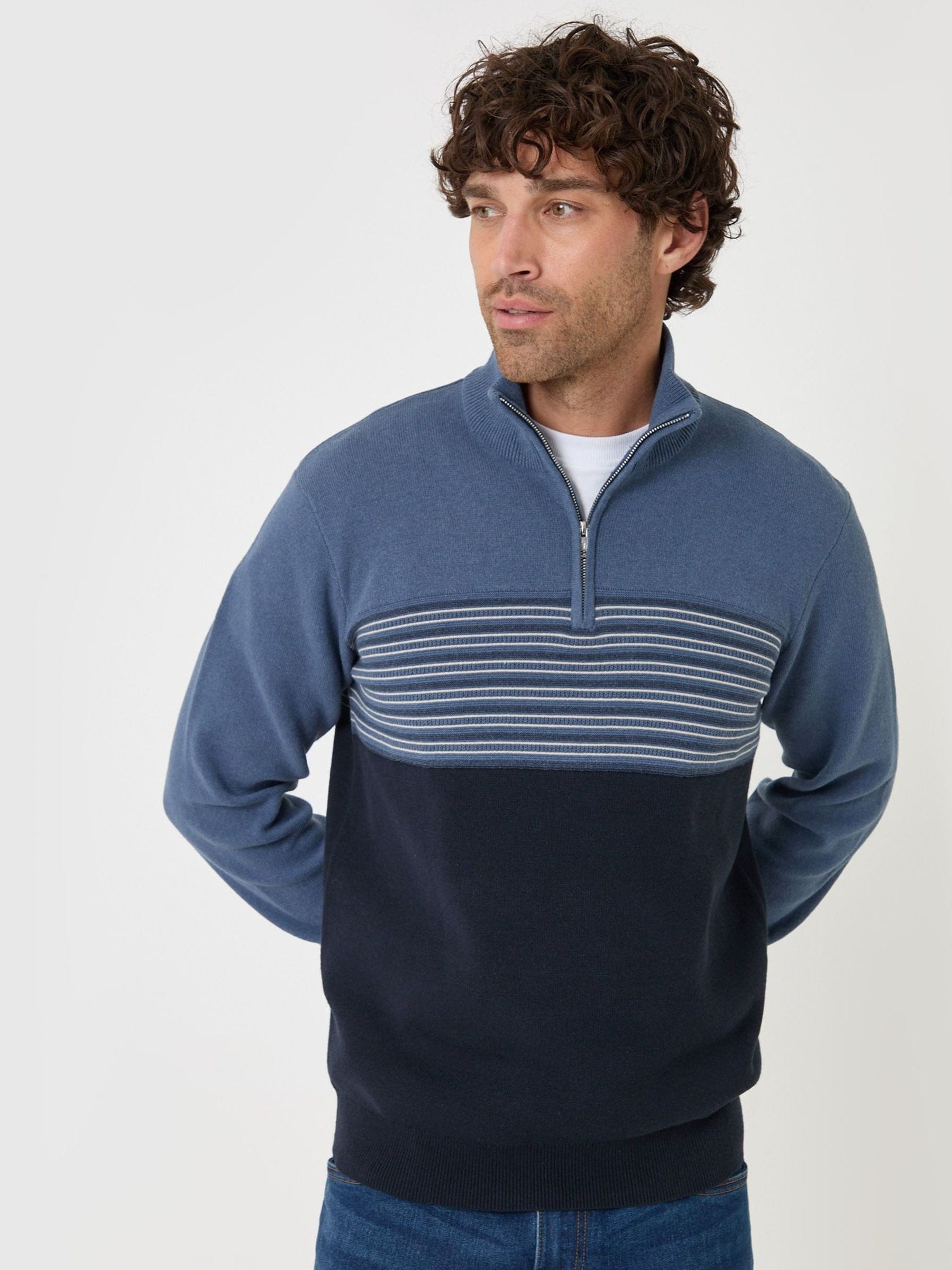 Threadbare Men's Navy Textured Stitch Quarter Zip In | : Large - Image 1