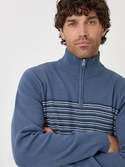 Կապույտ - Threadbare Textured Stitch Quarter Zip Jumper - Պատկեր 4 5-ից