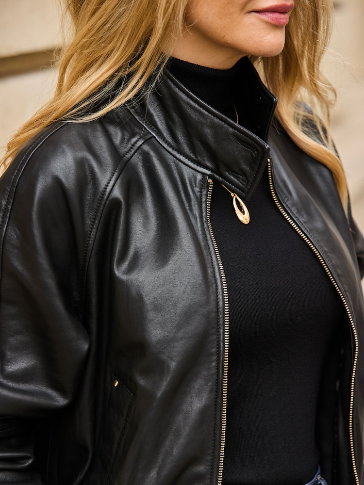 Sosandar Leather Funnel Collar Bomber Jacket - Imagen 5 de 5 Sosandar Leather Funnel Collar Bomber Jacket - Imagen 5 de 5