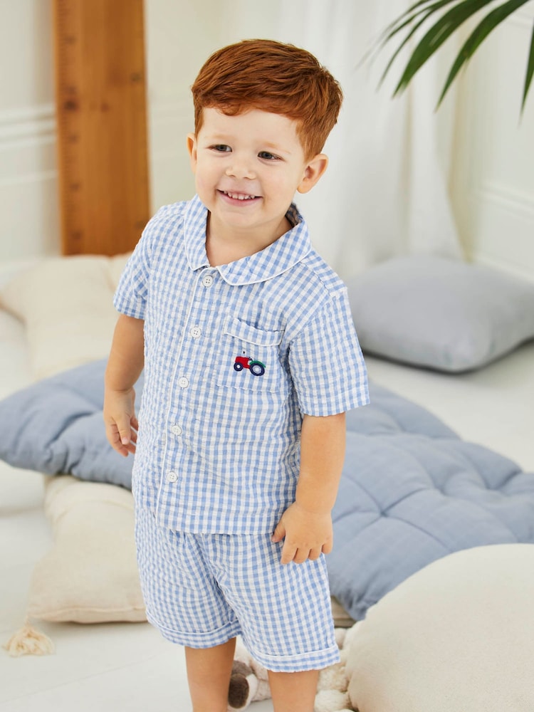 JoJo Maman Bébé Blue Woven Pyjamas - Image 1 of 7