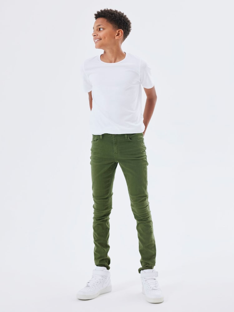 Name It Green Slim Fit Cotton Twill Chino Trousers With Adjustable Waist - Image 1 of 6