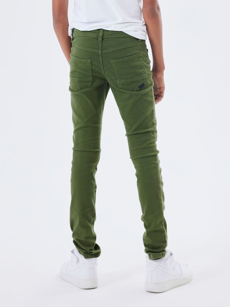 Name It Green Slim Fit Cotton Twill Chino Trousers With Adjustable Waist - Image 2 of 6 Name It Green Slim Fit Cotton Twill Chino Trousers With Adjustable Waist - Image 2 of 6