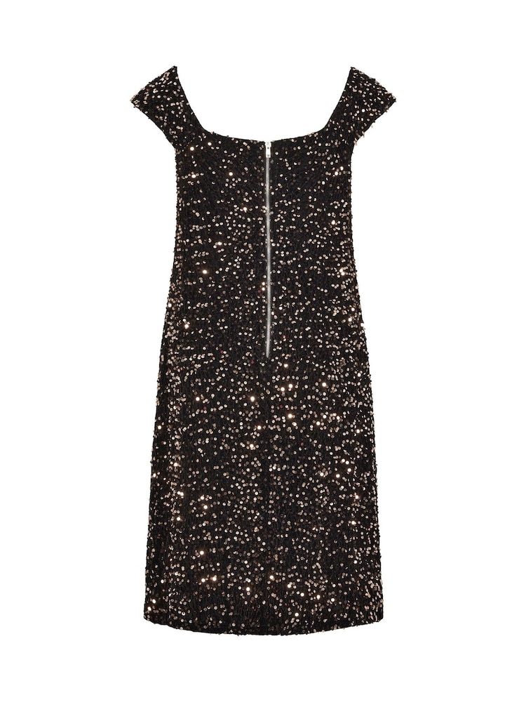 Negro - Yours Curve Sequin Velvet V Bar Dress - Imagen 6 de 6