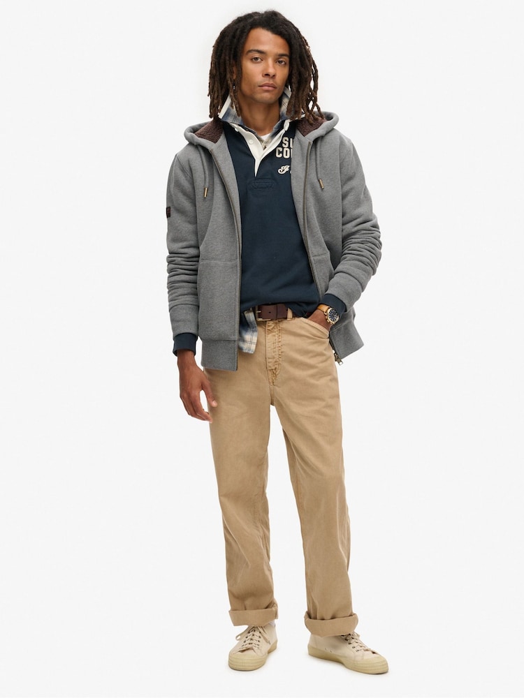 Superdry Charcoal Grey Marl Borg Lined Zip Hoodie - Image 2 of 6