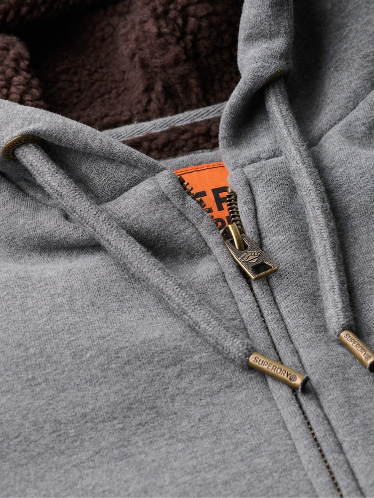 Superdry Charcoal Grey Marl Borg Lined Zip Hoodie - Image 6 of 6