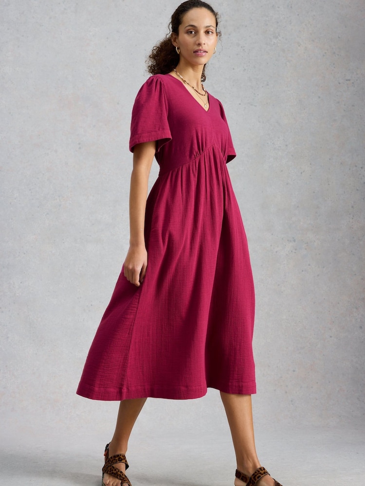 White Stuff Pink Lucy Double Cloth Midi Dress - Image 1 of 6