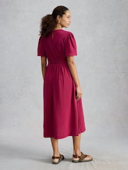 White Stuff Pink Lucy Double Cloth Midi Dress - Image 2 of 6