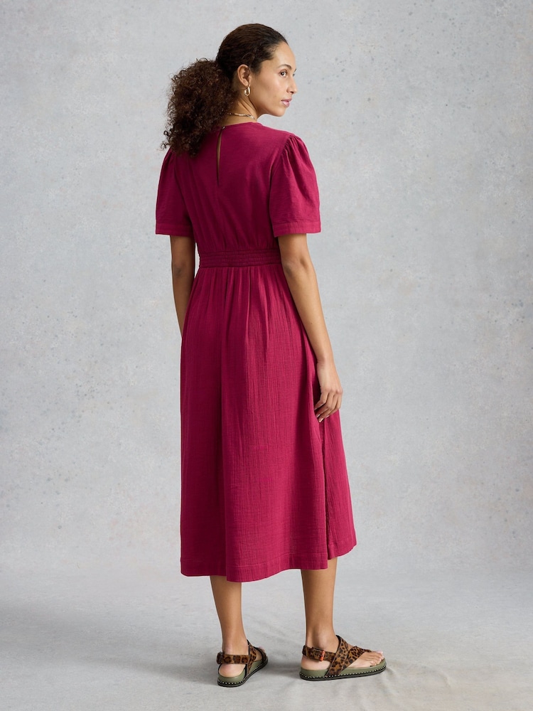 White Stuff Pink Lucy Double Cloth Midi Dress - Image 2 of 6
