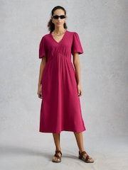 White Stuff Pink Lucy Double Cloth Midi Dress - Image 3 of 6