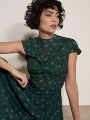 Apricot Floral Crepe Smocked Midi Dress - 4суретінің 1 суреті