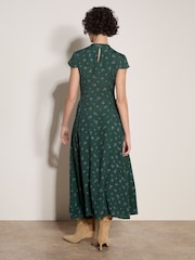 Apricot Floral Crepe Smocked Midi Dress - 4суретінің 2 суреті