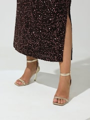 Yours Curve Brown Sequin Velvet Maxi Skirt - Image 4 of 6
