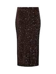 Yours Curve Brown Sequin Velvet Maxi Skirt - Image 5 of 6