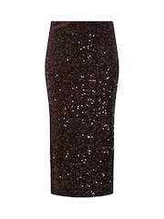 Yours Curve Brown Sequin Velvet Maxi Skirt - Image 6 of 6
