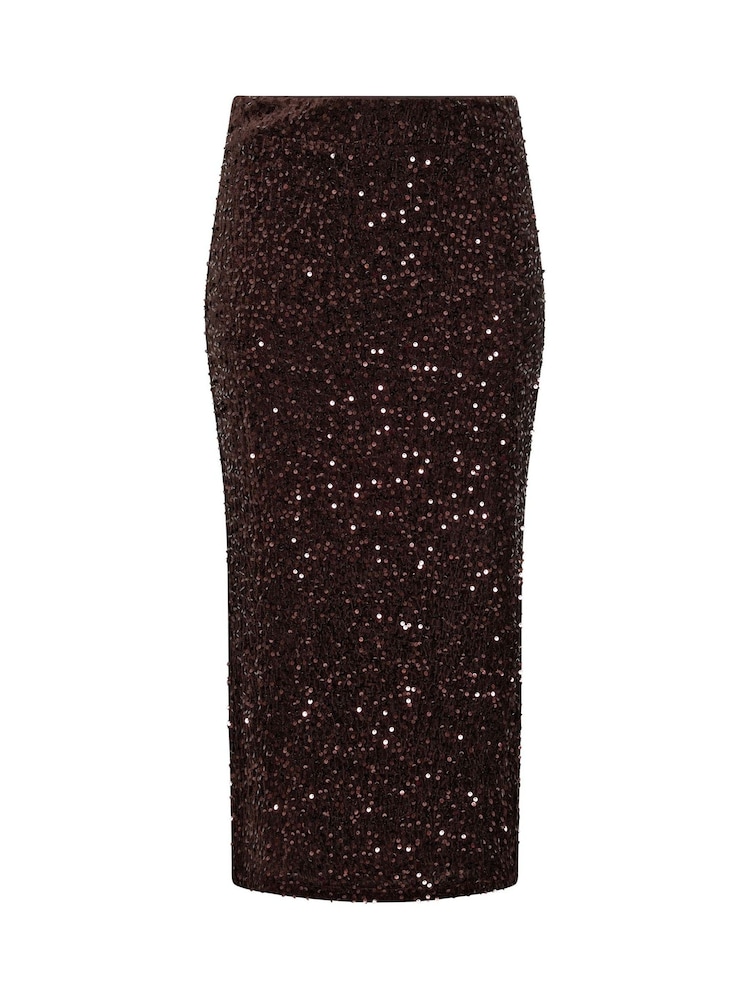 Yours Curve Brown Sequin Velvet Maxi Skirt - Image 6 of 6 Yours Curve Brown Sequin Velvet Maxi Skirt - Image 6 of 6