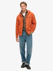 Superdry Washed Autumn Glaze Brown 100% Cotton Essential Logo Washed Zip Hoodie - Image 2 of 5