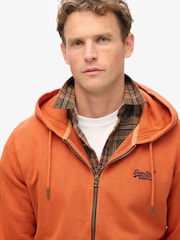Superdry Washed Autumn Glaze Brown 100% Cotton Essential Logo Washed Zip Hoodie - Image 3 of 5