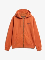 Superdry Washed Autumn Glaze Brown 100% Cotton Essential Logo Washed Zip Hoodie - Image 4 of 5