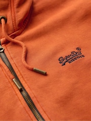 Superdry Washed Autumn Glaze Brown 100% Cotton Essential Logo Washed Zip Hoodie - Image 5 of 5