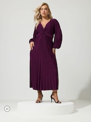 Yours Curve Pink London Metallic Pleated Knot Dress - Image 2 of 6