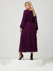 Yours Curve Pink London Metallic Pleated Knot Dress - Image 3 of 6
