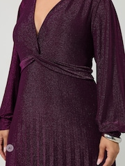 Yours Curve Pink London Metallic Pleated Knot Dress - Image 4 of 6