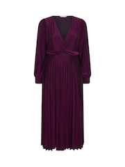 Yours Curve Pink London Metallic Pleated Knot Dress - Image 5 of 6