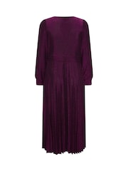 Yours Curve Pink London Metallic Pleated Knot Dress - Image 6 of 6
