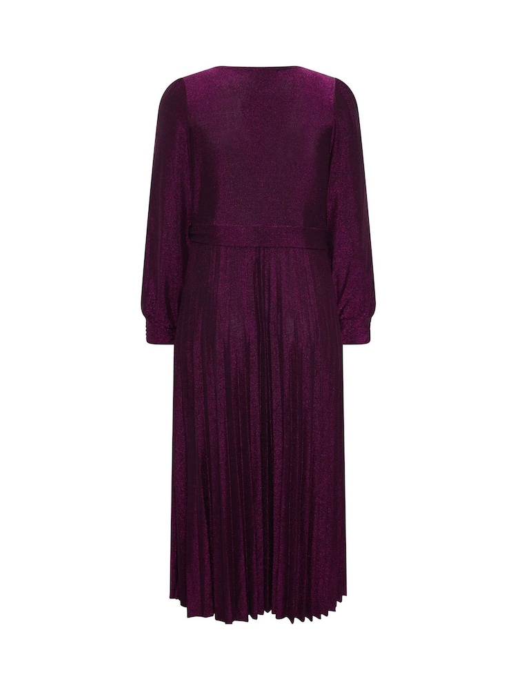 Yours Curve Pink London Metallic Pleated Knot Dress - Image 6 of 6