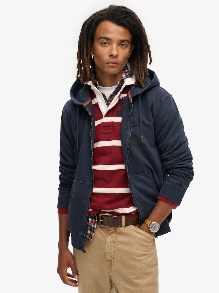 Azul marino eclipse - Sudadera básica de algodón 100 % con efecto lavado, cremallera y logo de Superdry - Imagen 1 de 5 Azul marino eclipse - Sudadera básica de algodón 100 % con efecto lavado, cremallera y logo de Superdry - Imagen 1 de 5