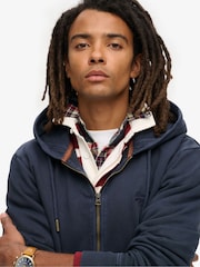 Superdry Eclipse Navy 100% Cotton Essential Logo Washed Zip Hoodie - Image 3 of 5