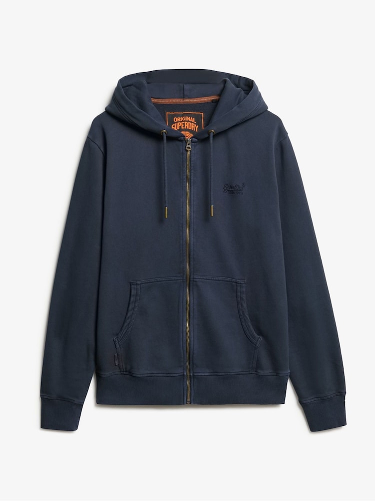 Superdry Eclipse Navy 100% Cotton Essential Logo Washed Zip Hoodie - Image 4 of 5