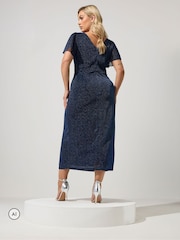Yours Curve Blue Metallic Thread Knot Dress - Image 3 of 6