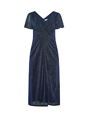 Yours Curve Blue Metallic Thread Knot Dress - Image 5 of 6