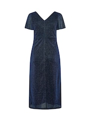 Yours Curve Blue Metallic Thread Knot Dress - Image 6 of 6