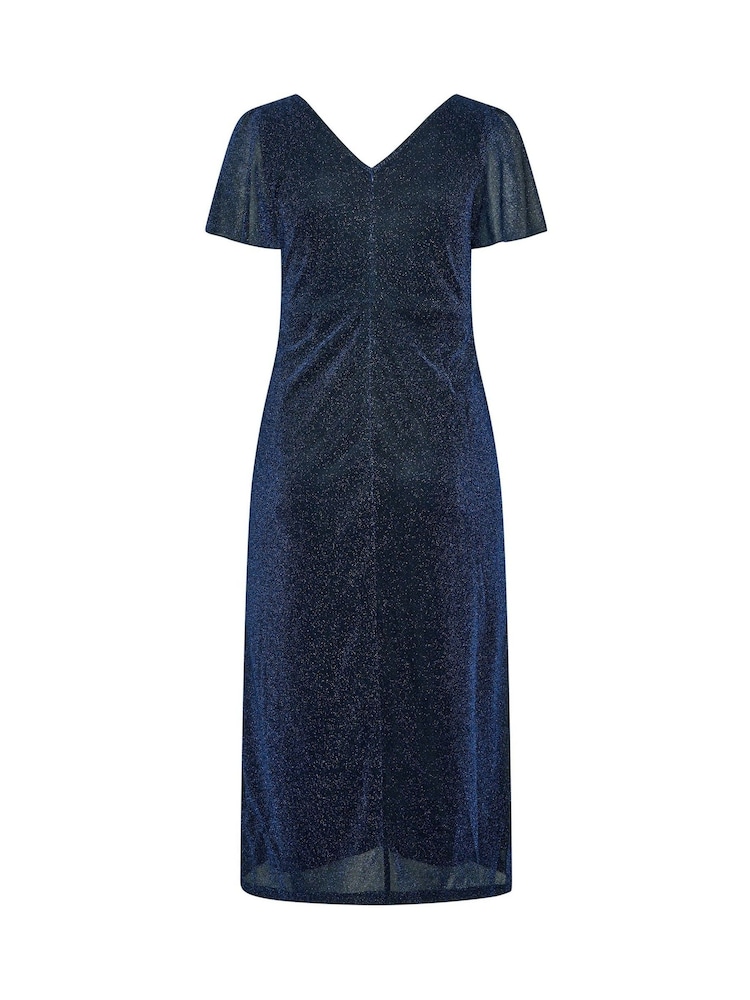 Yours Curve Blue Metallic Thread Knot Dress - Image 6 of 6