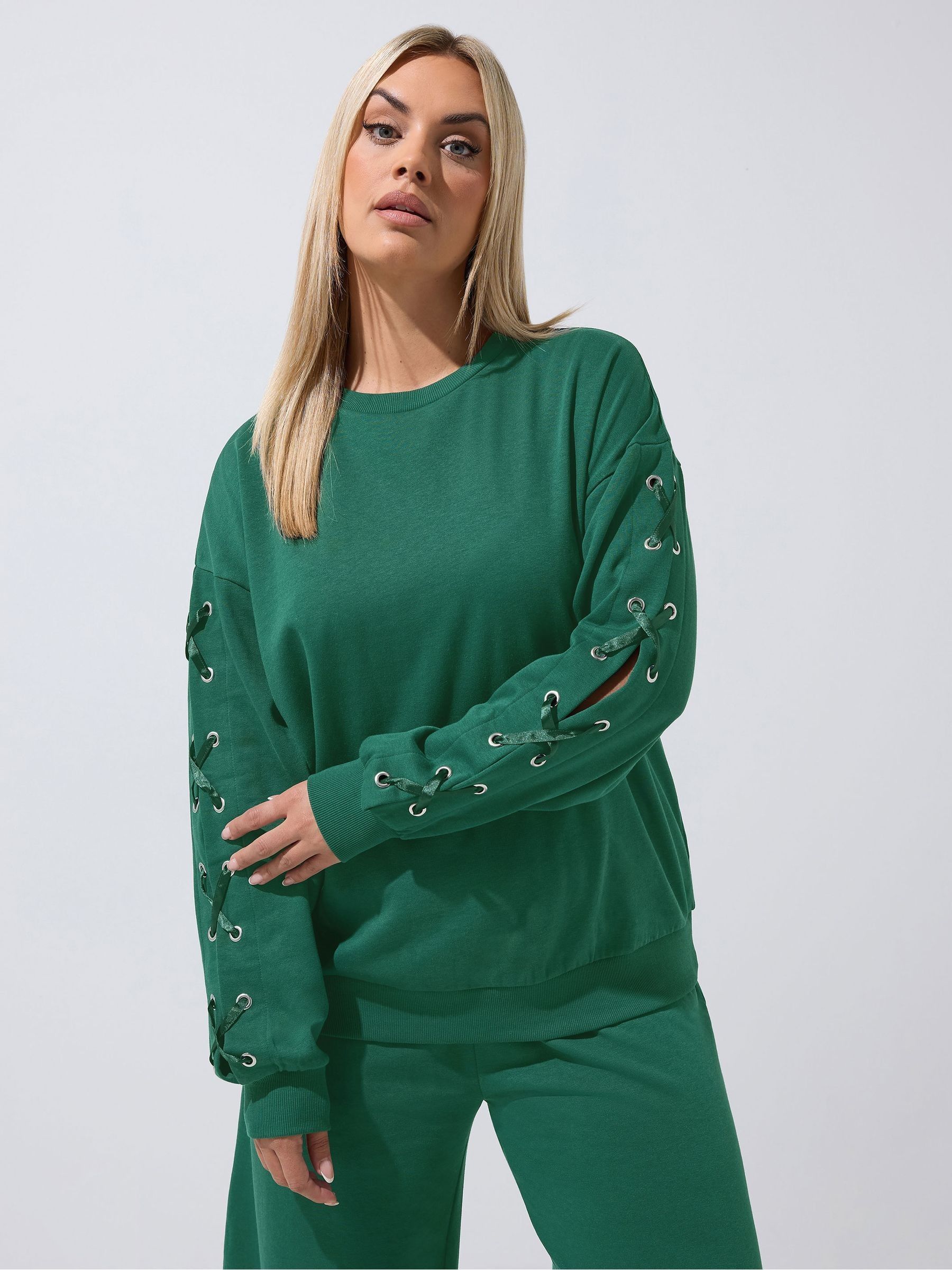 Yours Women's Green Eyelet Detail Sweatshirt In | Size: 26-28 - Image 2