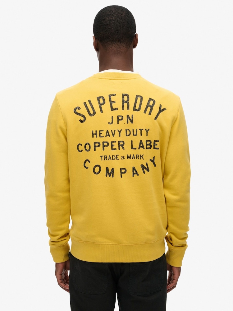 Superdry Pigment Yellow 100% Cotton Copper Label Graphic Crew Sweat Top - Image 2 of 5