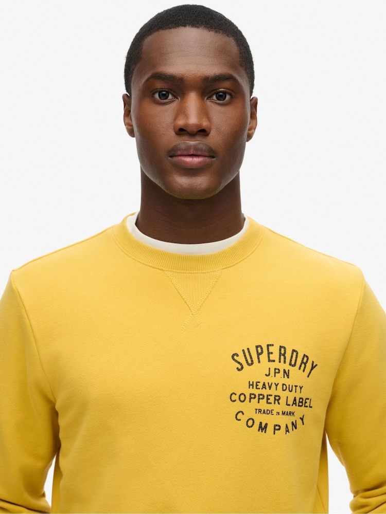 Superdry Pigment Yellow 100% Cotton Copper Label Graphic Crew Sweat Top - Image 3 of 5