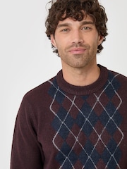 vermelho - Camisola de gola redonda com estampado de losangos Threadbare - Imagem 5 de 5