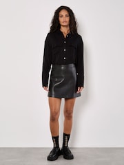 Apricot Black Faux Leather Mini Skirt - Image 1 of 4