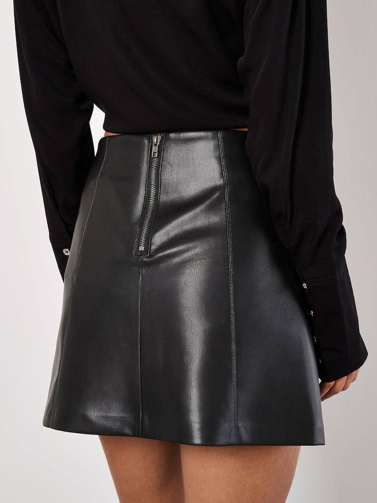 Apricot Black Faux Leather Mini Skirt - Image 2 of 4 Apricot Black Faux Leather Mini Skirt - Image 2 of 4