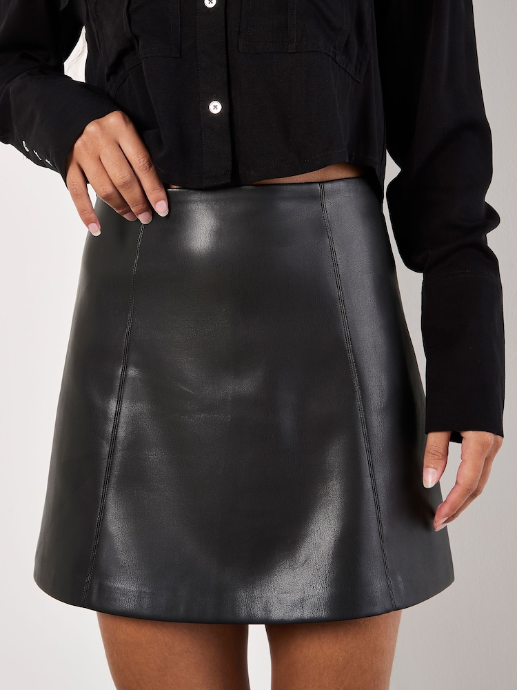Apricot Black Faux Leather Mini Skirt - Image 4 of 4 Apricot Black Faux Leather Mini Skirt - Image 4 of 4