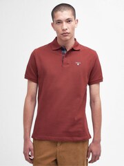 Barbour® Brick Red Tartan Pique Polo Shirt - Image 1 of 5